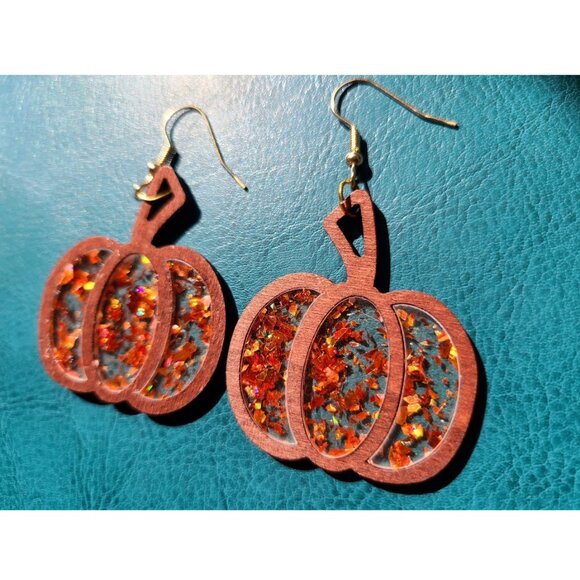 Pumpkin Earrings Dangle Drop Dangling Ladies Fall Thanksgiving Halloween Jewelry - Picture 2 of 6